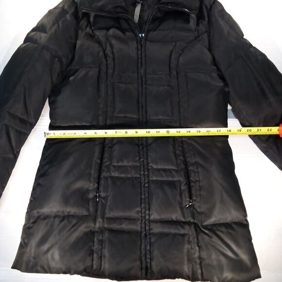 Jones New York Puffer Coat Women 8 Black Hooded Jacket Faux Fur Trim - Picture 4 of 7